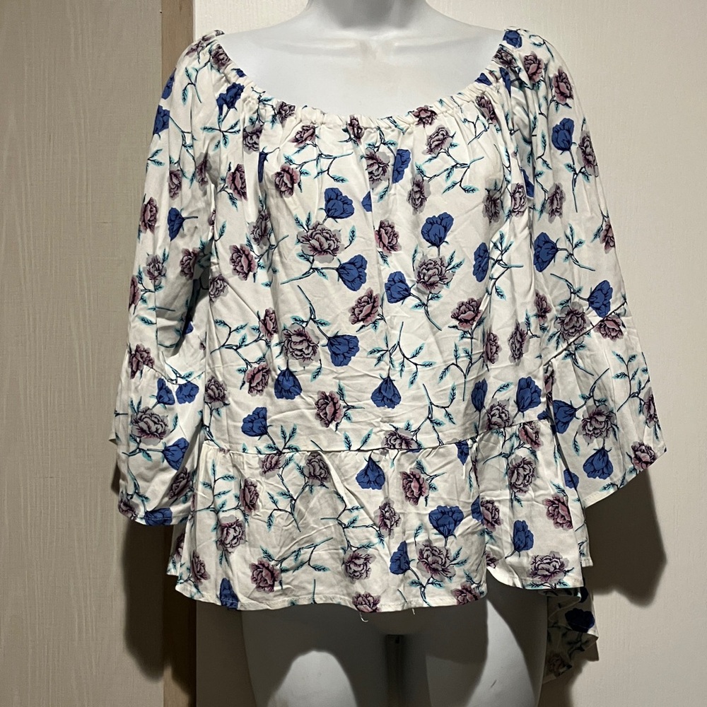 Elegant Floral Women's Blouse in Blue and Purple